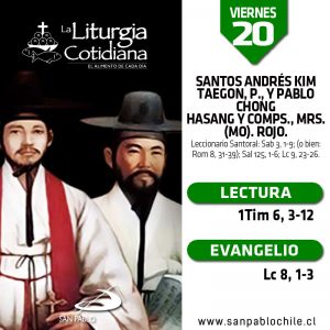 VIERNES 20: Santos Andrés Kim Taegon, p., y Pablo Chong Hasang y comps., mrs. (MO). Rojo.