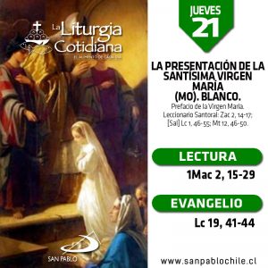 JUEVES 21: La Presentación de la Santísima Virgen María (MO). Blanco.