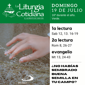 LITURGIA COTIDIANA DOMINGO 19: 16º durante el año. Verde.