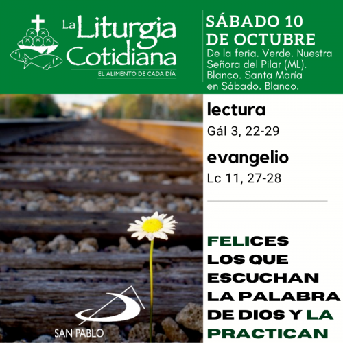 LITURGIA COTIDIANA SÁBADO 10: De la feria. Verde. Nuestra Señora del Pilar (ML). Blanco. Santa María en Sábado. Blanco.