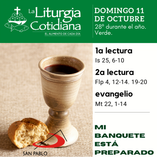 LITURGIA COTIDIANA DOMINGO 11: 28º durante el año. Verde