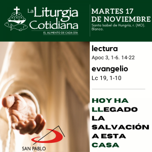 LITURGIA COTIDIANA MARTES 17: Santa Isabel de Hungría, r. (MO). Blanco.