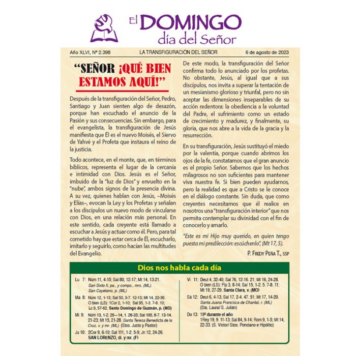 El Domingo día del Señor, 06 de Agosto 2023 (10 hojas)