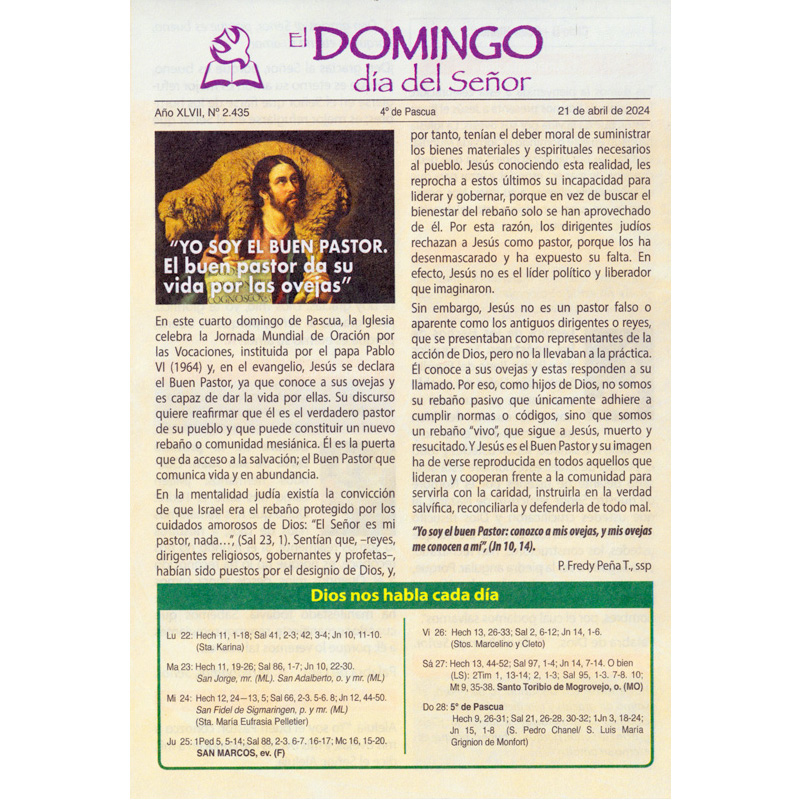 El Domingo día del Señor, 21 de Abril 2024 (10 hojas) SAN PABLO Chile